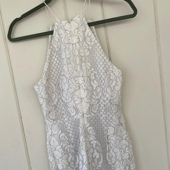 Shona Joy, Lace High Neck Handkerchief Midi Dress, White - Picture 4 of 8